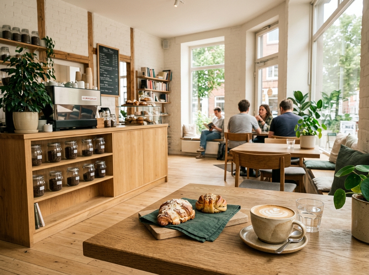 Heller, ruhiger Gastraum des Café Nordlicht in Kiel
