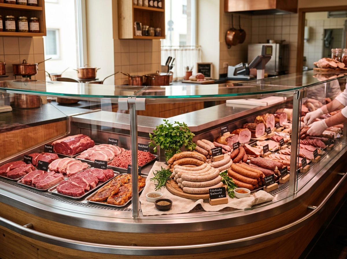 Die frische Theke der Metzgerei Eichhorn mit Wurstwaren und Spezialitäten